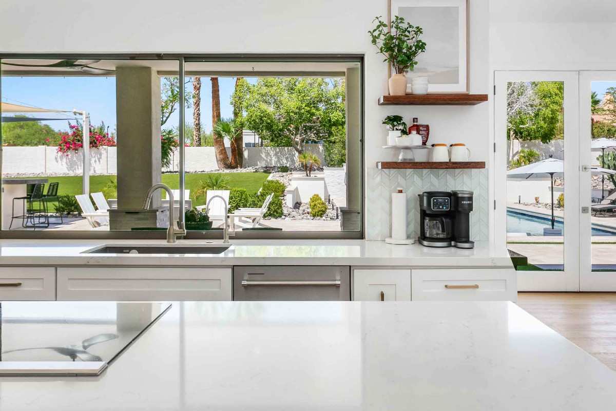Modern kitchen with white countertops