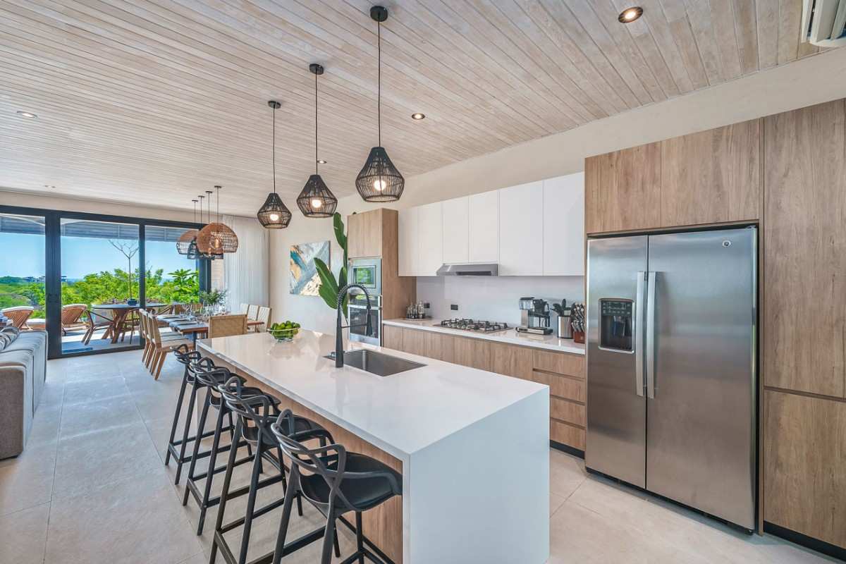 Modern kitchen with a large white island